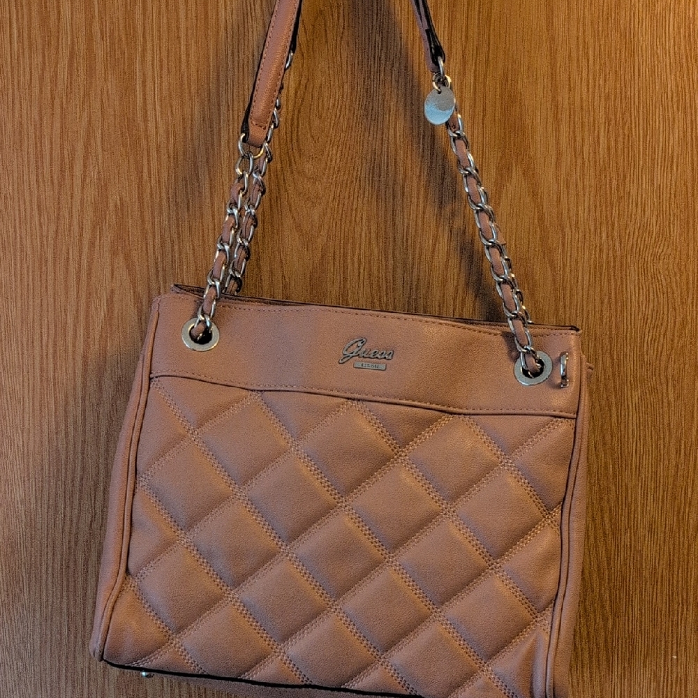 Guess Tan Quilted Shoulder Bag